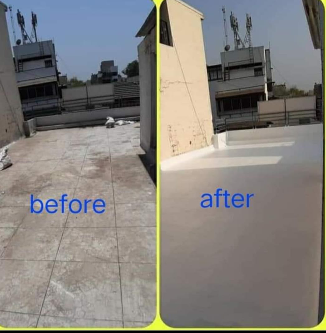Before and after — terrace waterproofing transformation, same site